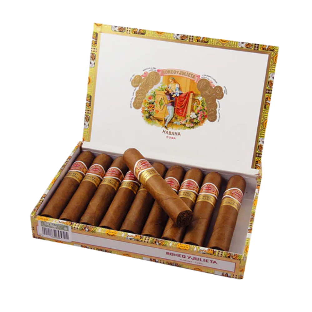 雪茄型号：Wide Churchills | 包装：25支木盒 | 品牌：Romeo Y Julieta